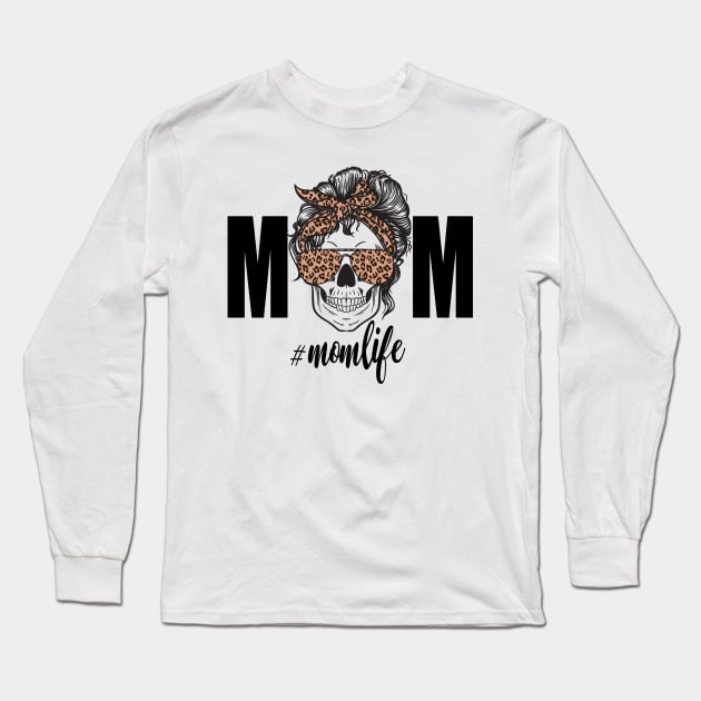 Mom Life Skull Cheetah print Retro Long Sleeve T-Shirt by PIIZ